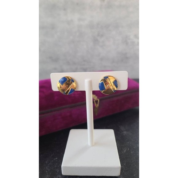 Blue and Gold Clip-on Earrings - Picture 4 of 10